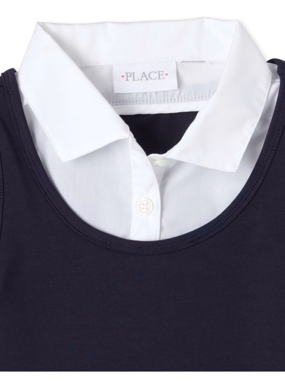 The Children's Place Navy Top with White Faux Button-Down Collar